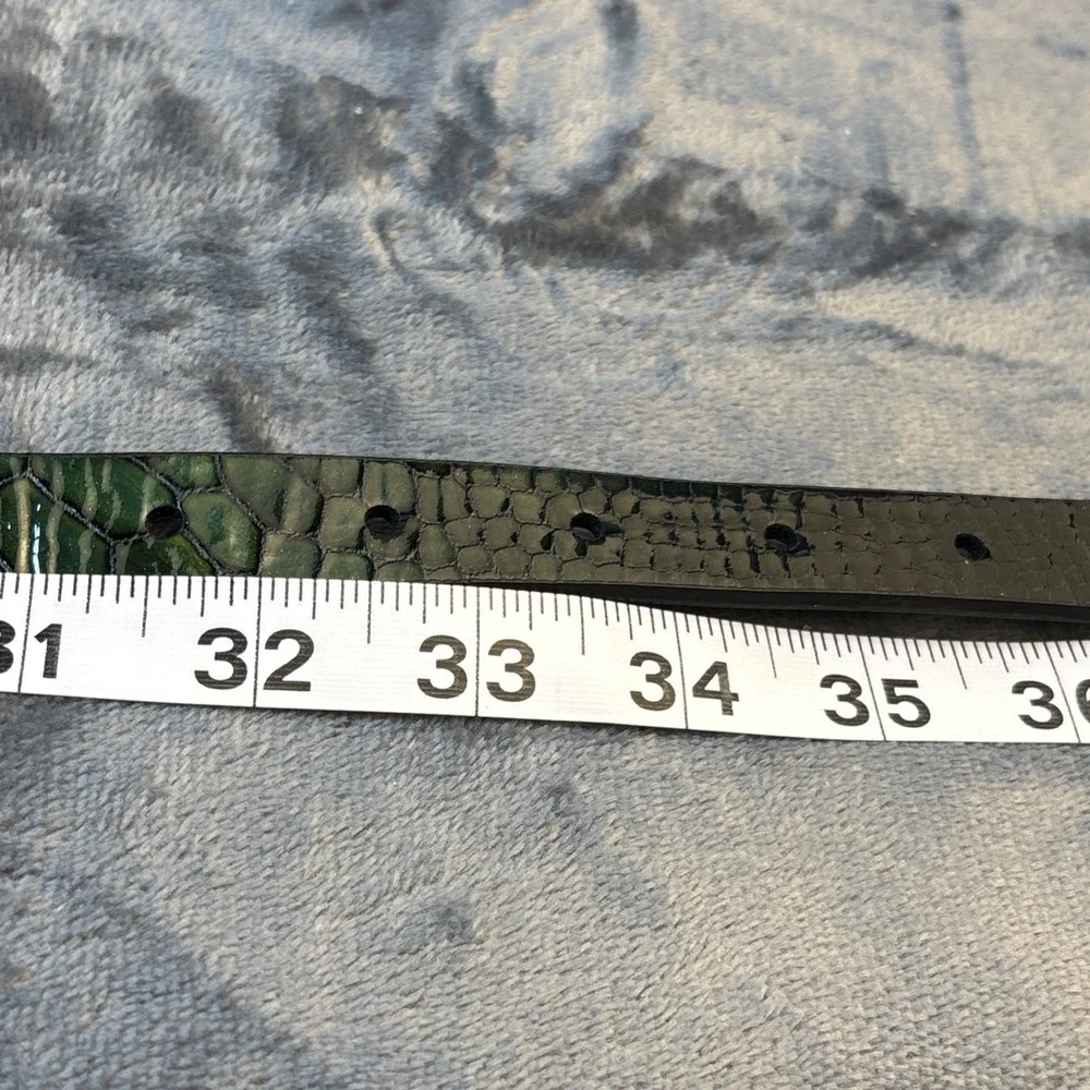 Silver Green Leather‎ Belt Reversible Snakeskin Embossed Reptile M NWT - Picture 14 of 16